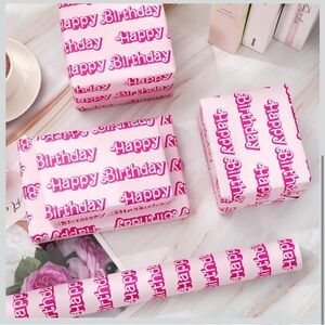 Happy Birthday Wrapping Paper Mini Roll 17in x 32.8Ft Y2K Barbie Font Gift Wrap